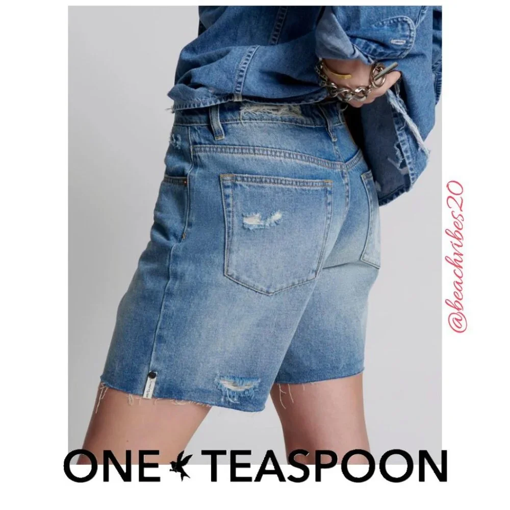 ONE TEASPOON Jacksons Mid Waist Wide Leg Denim Shorts - Pacifica 25 NWT O-132